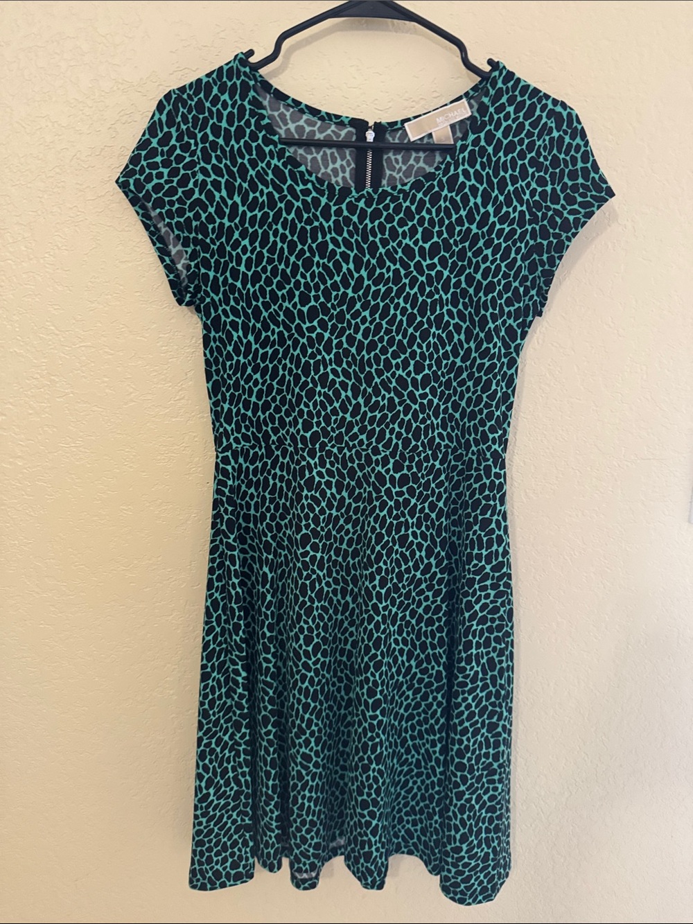 Michael Kors Teal and Black Printed Midi Dress